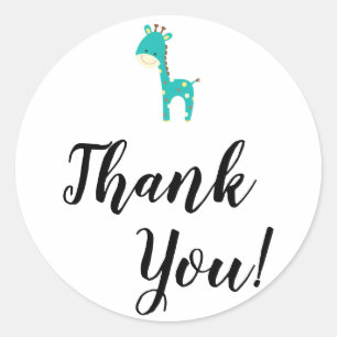 Sticker Rond Typographie Merci simple avec / Giraffe Turquoise
