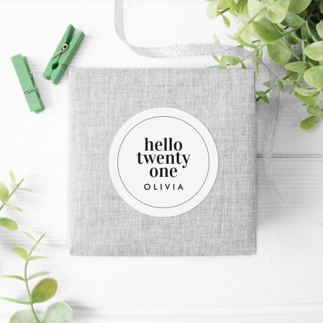 Sticker Rond Typographie moderne noir blanc 21 anniversaire pho (Créateur téléchargé)