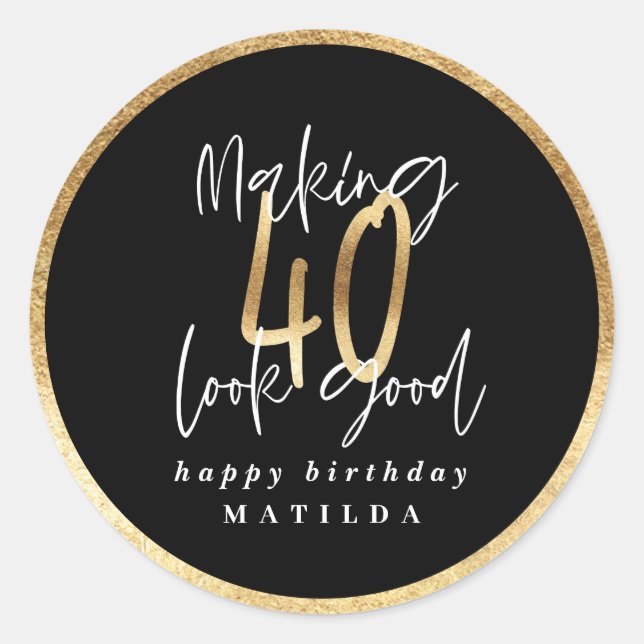 Sticker Rond Typographie moderne noir et or 40e anniversaire (Devant)