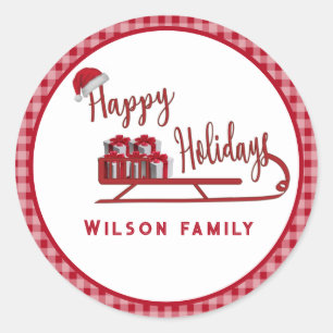 Sticker Rond Typographie moderne Sledge Happy Holidays