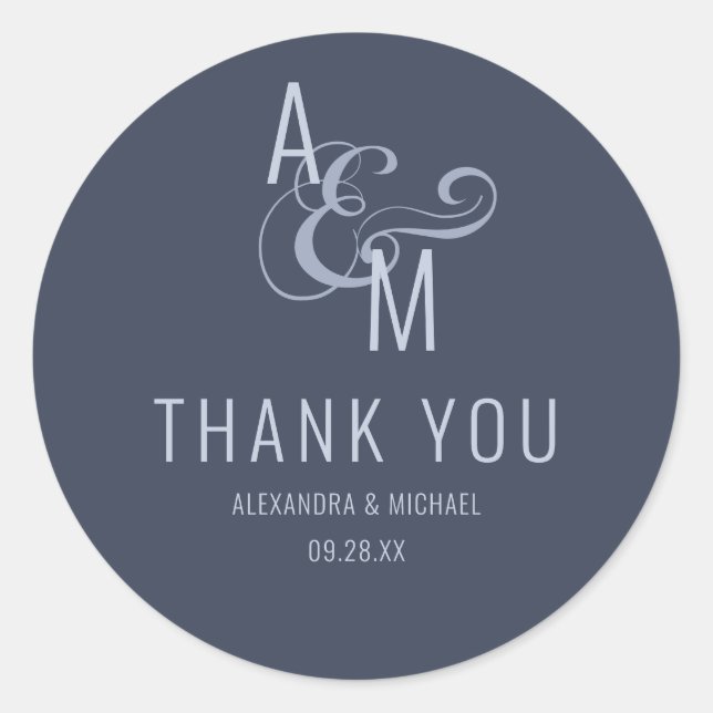 Sticker Rond Typographie Monogramme Merci simple et élégant (Devant)