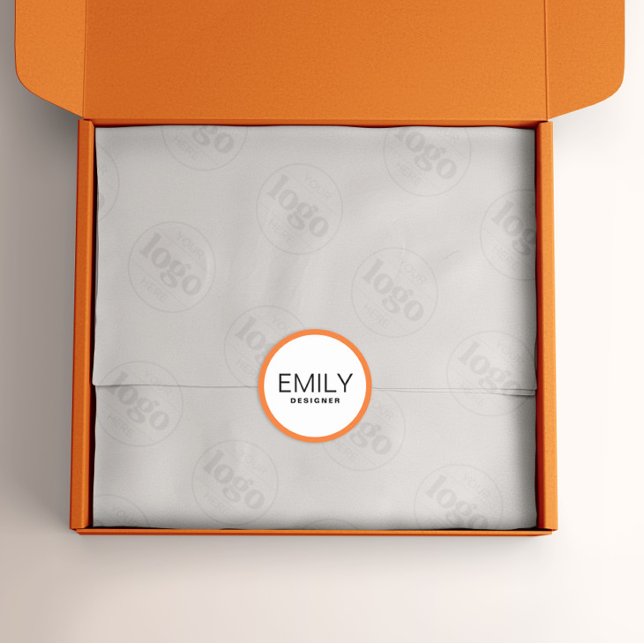 Sticker Rond Typographie noire moderne Bordure orange (Créateur téléchargé)