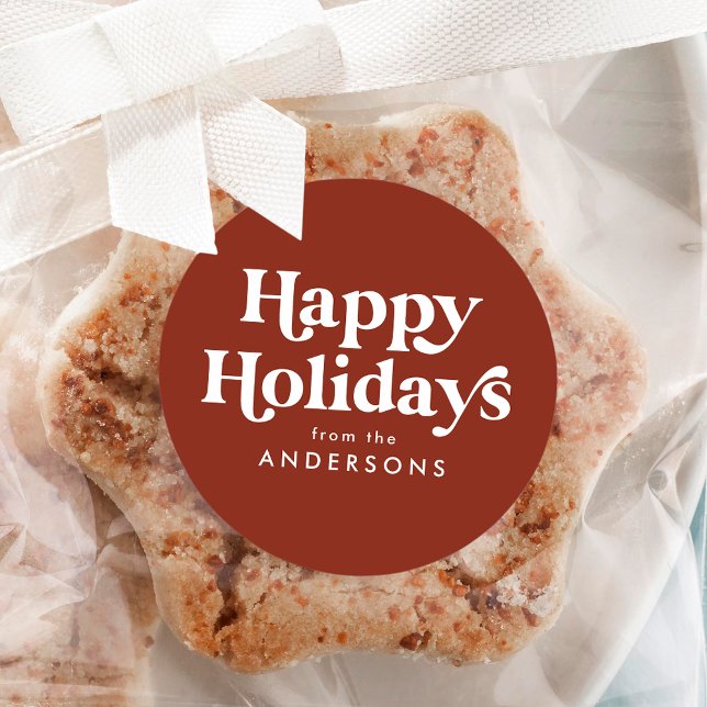 Sticker Rond Typographie Rétro Marron Joyuses Fêtes (Créateur téléchargé)