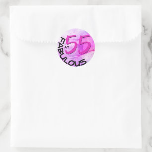 Sticker Rond Typographie rose "55 et fabuleux" Anniversaire