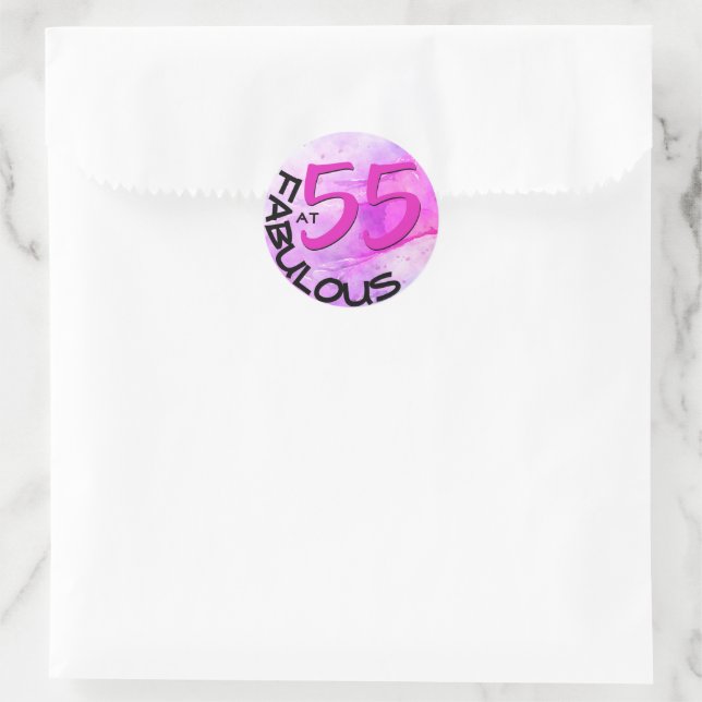 Sticker Rond Typographie rose "55 et fabuleux" Anniversaire (Sac)
