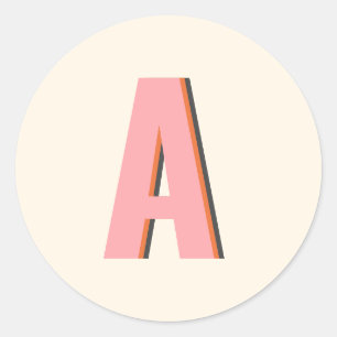 Sticker Rond Typographie rose et orange Monogramme initial