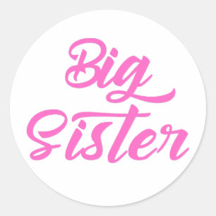 Sticker Rond Typographie rose Grande Soeur