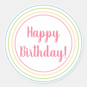 Sticker Rond Typographie Rose Pastel Joyeux Anniversaire Coloré