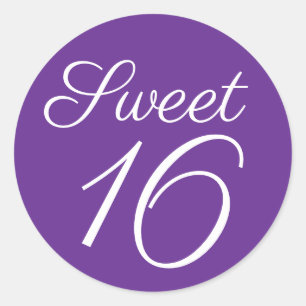 Sticker Rond Typographie Royal Purple et Blanc Sweet 16