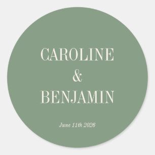 Sticker Rond Typographie simple et élégante Mariage vert élégan