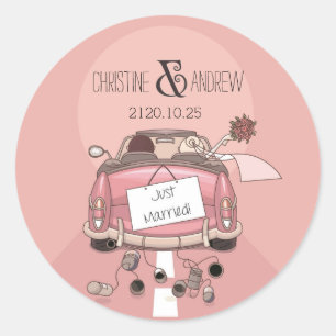 Sticker Rond Typographie sympa "Juste Marié !" Personnalisé