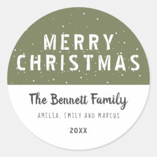 Sticker Rond Typographie verte d'olive moderne Joyeux Noël