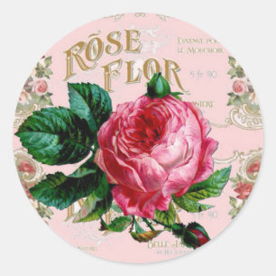 Sticker Rond Typographie vintage de Paris, campagne Rose