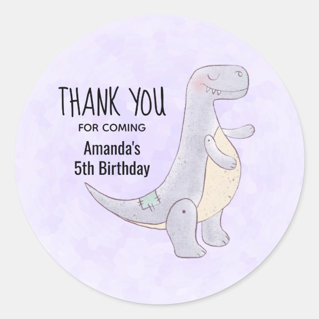Sticker Rond Tyrannosaurus gris mou Rex Dinosaur Jouet Annivers (Devant)