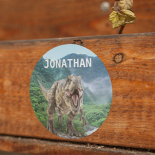 Sticker Rond Tyrannosaurus T-rex Dinosaure Nom du monogramme