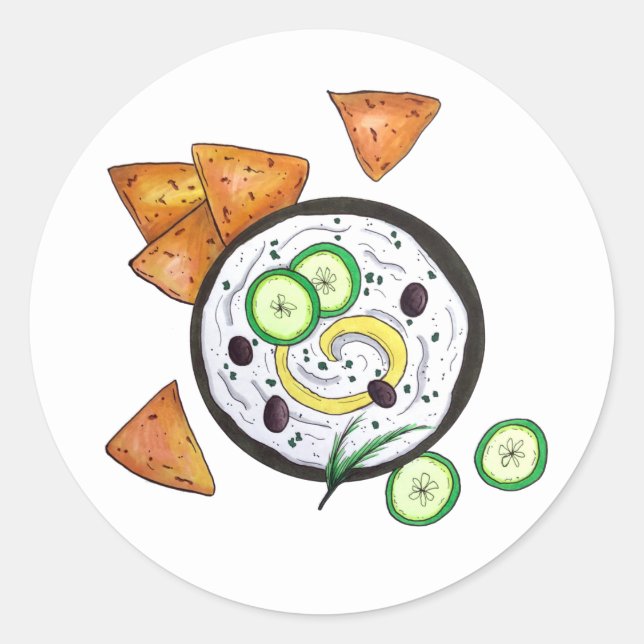 Sticker Rond Tzatziki Grec Meze Dip Nourriture Méditerranéenne  (Devant)