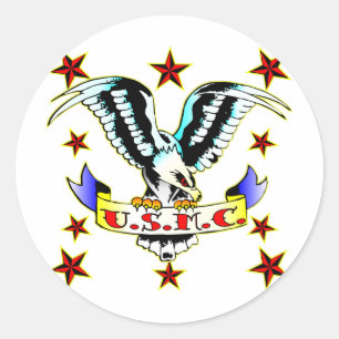 Sticker Rond U.S.M.C. Tatouage 2 d'Eagle de vieille école