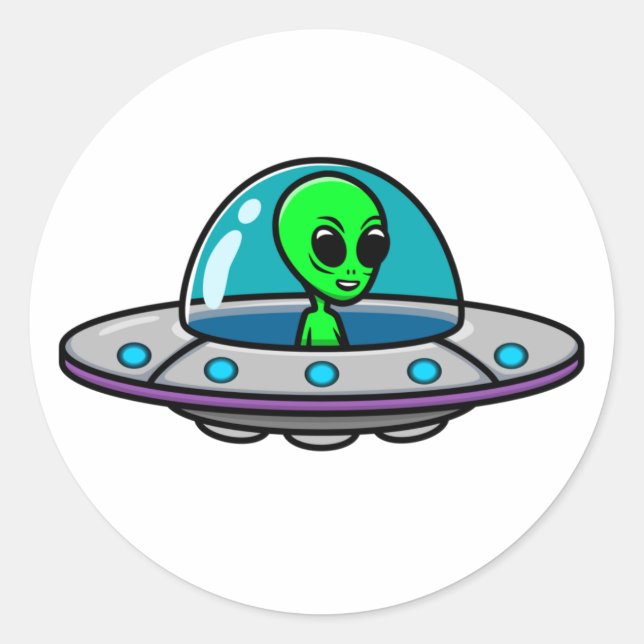 Sticker rond UFO et Alien classique (Devant)