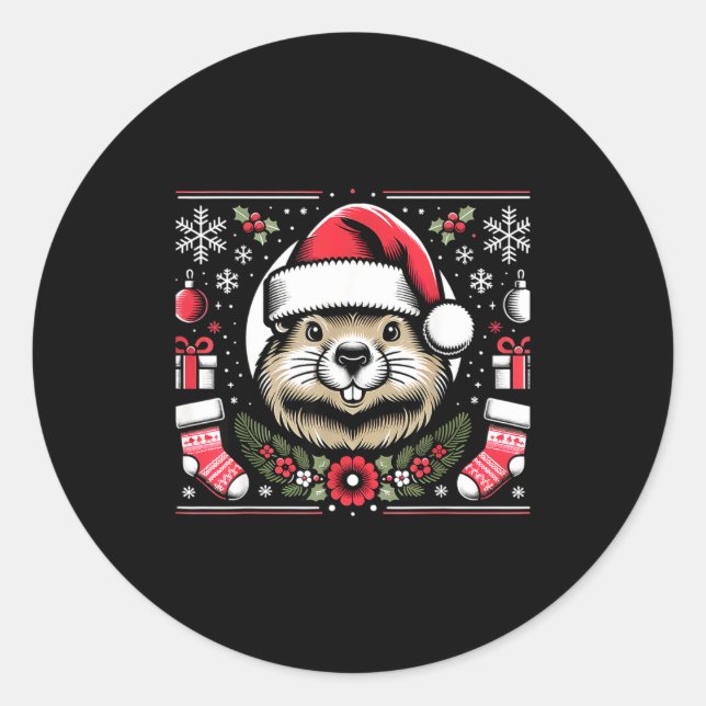 Sticker Rond Ugly Christmas Groundhog  (Devant)