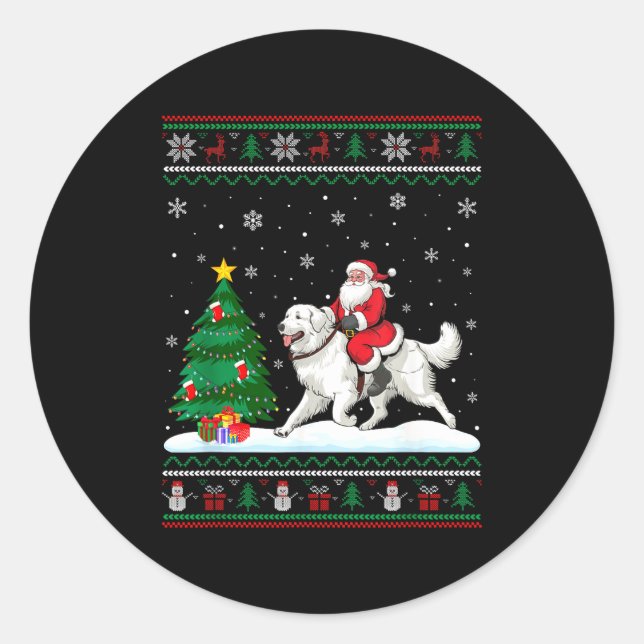 Sticker Rond Ugly Christmas Tree Lights Santa Riding Great Pyre (Devant)