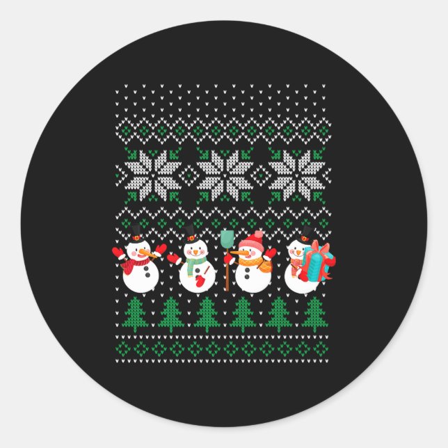 Sticker Rond Ugly Christmas Xmas Tree Snowman Santa Claus New Y (Devant)