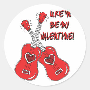 Sticker Rond Uke n'est pas mon coeur de Valentine ukulele