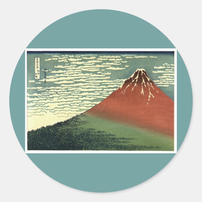 Sticker Rond Ukiyo-e South Wind Sky ou Fuji rouge de Hokusai (Devant)