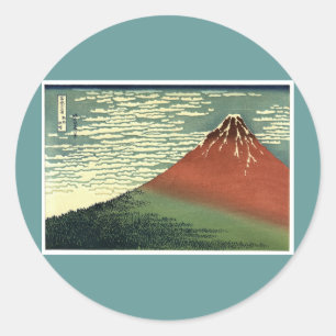 Sticker Rond Ukiyo-e South Wind Sky ou Fuji rouge de Hokusai