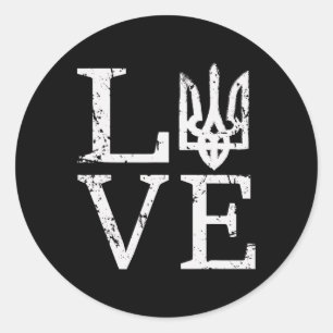 Sticker Rond Ukraine Amour Ukrainien Zelensky Tryzub Militaire