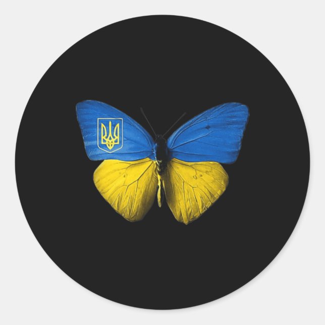 Sticker Rond Ukraine Butterfly Ukraine Ukrainien Drapeau Amour  (Devant)