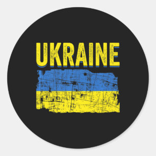 Sticker Rond Ukraine Carte du Drapeau Amour Soutenez Ukrainiens