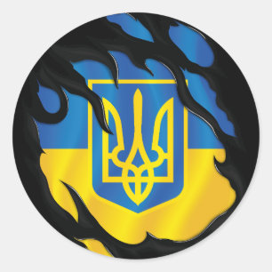Sticker Rond Ukraine déchiré le drapeau