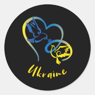 Sticker Rond Ukraine Flag Colors Peace Doves And Hearts Peace I