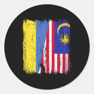 Sticker Rond Ukraine Malaisie Demi Drapeau Ukrainien Malaisien 