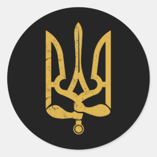 Sticker Rond Ukraine Ukrainien Kiev Trysub Drapeau 10 