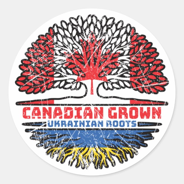 Sticker Rond Ukraine Ukrainienne Canada drapeau des racines de  (Devant)