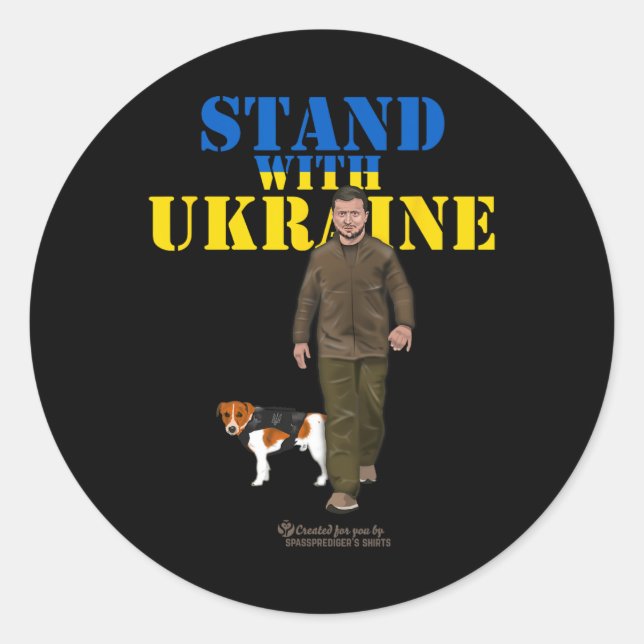 Sticker Rond Ukraine Wolodymyr Selenskyj Patron Stand With Ukra (Devant)
