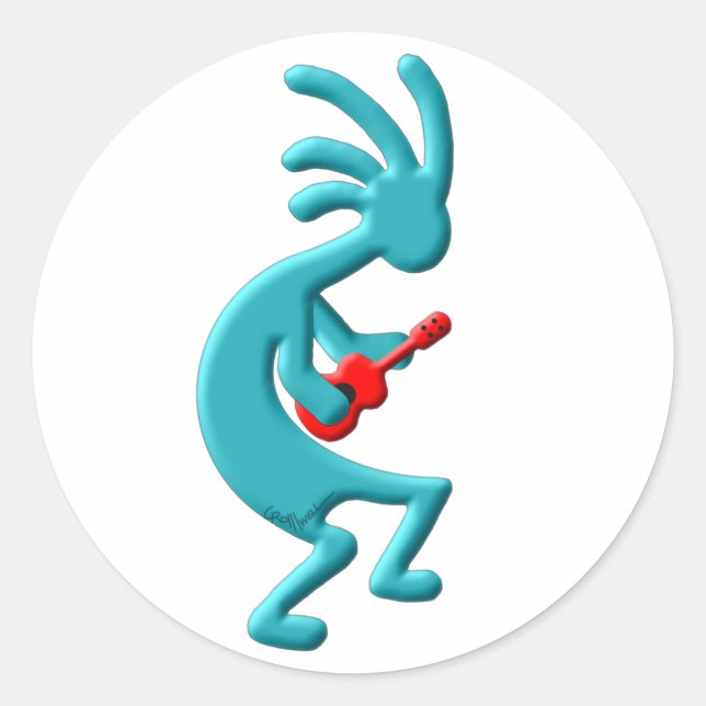 Sticker Rond Ukulele amérindienne Kokopelli (Devant)