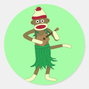 Sticker Rond Ukulélé de singe de chaussette