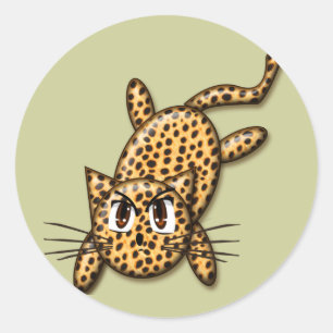 Sticker Rond Ultra mignonne Anime Leopard Kitty