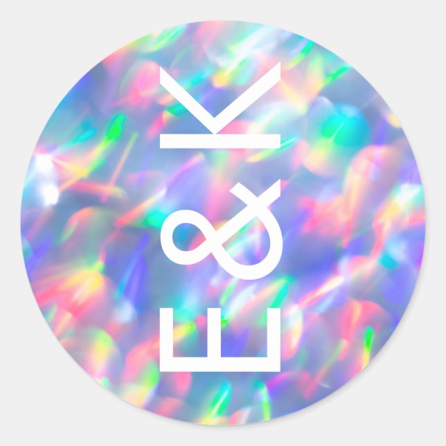 Sticker Rond Ultra Modern Bold Big Monogram Iridescente Mariage (Devant)