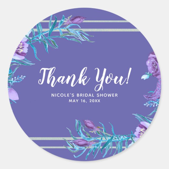 Sticker Rond Ultra violet violet & Aqua Floral Chic Mariage (Devant)