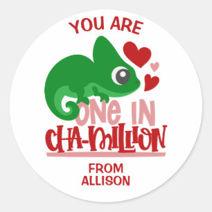 Sticker Rond Un à Chameleon la Saint-Valentin