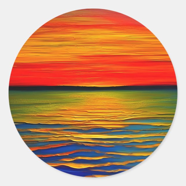 Sticker Rond Un abstrait de coucher de soleil sur l'océan (Devant)