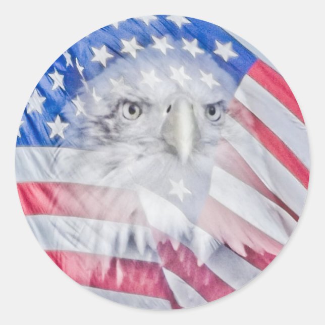 Sticker Rond Un aigle à tête blanche et le drapeau américain (Devant)