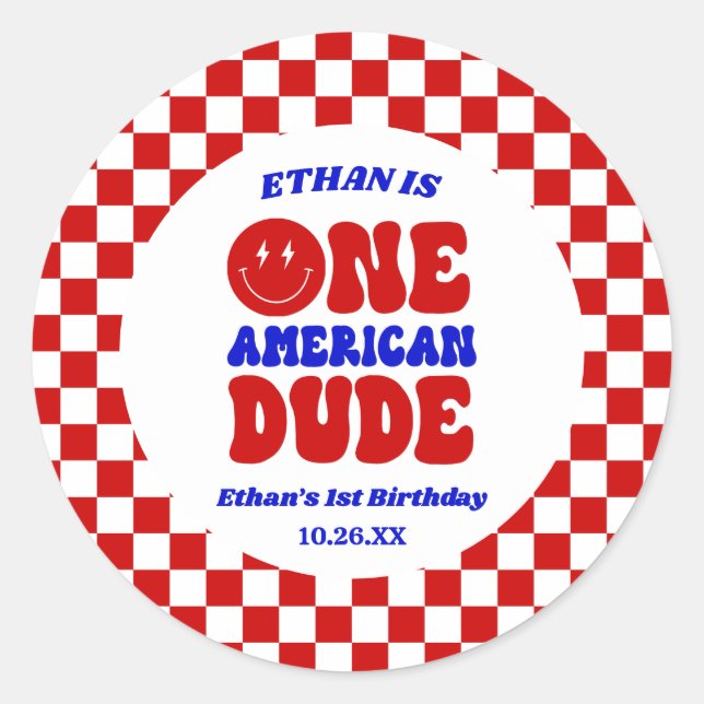 Sticker Rond Un Américain 4 juillet 1er anniversaire (Devant)