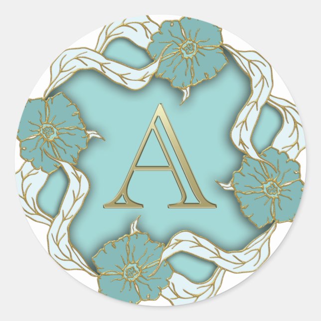 Sticker Rond Un arrière - plan monogramme, décoratif turquoise (Devant)
