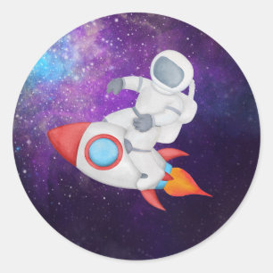 Sticker Rond Un astronaute à fusée