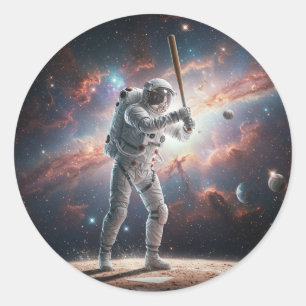 Sticker Rond Un astronaute spatial joue au baseball