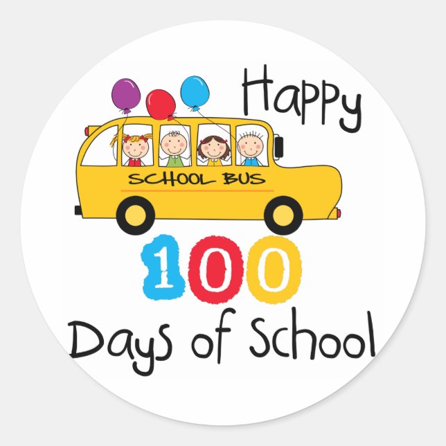 Sticker Rond Un autobus scolaire fête ses 100 jours (Devant)